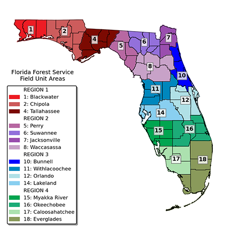 Map showing forestry Field Unit areas 