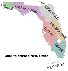 Map of National Weather Service areas in Florida